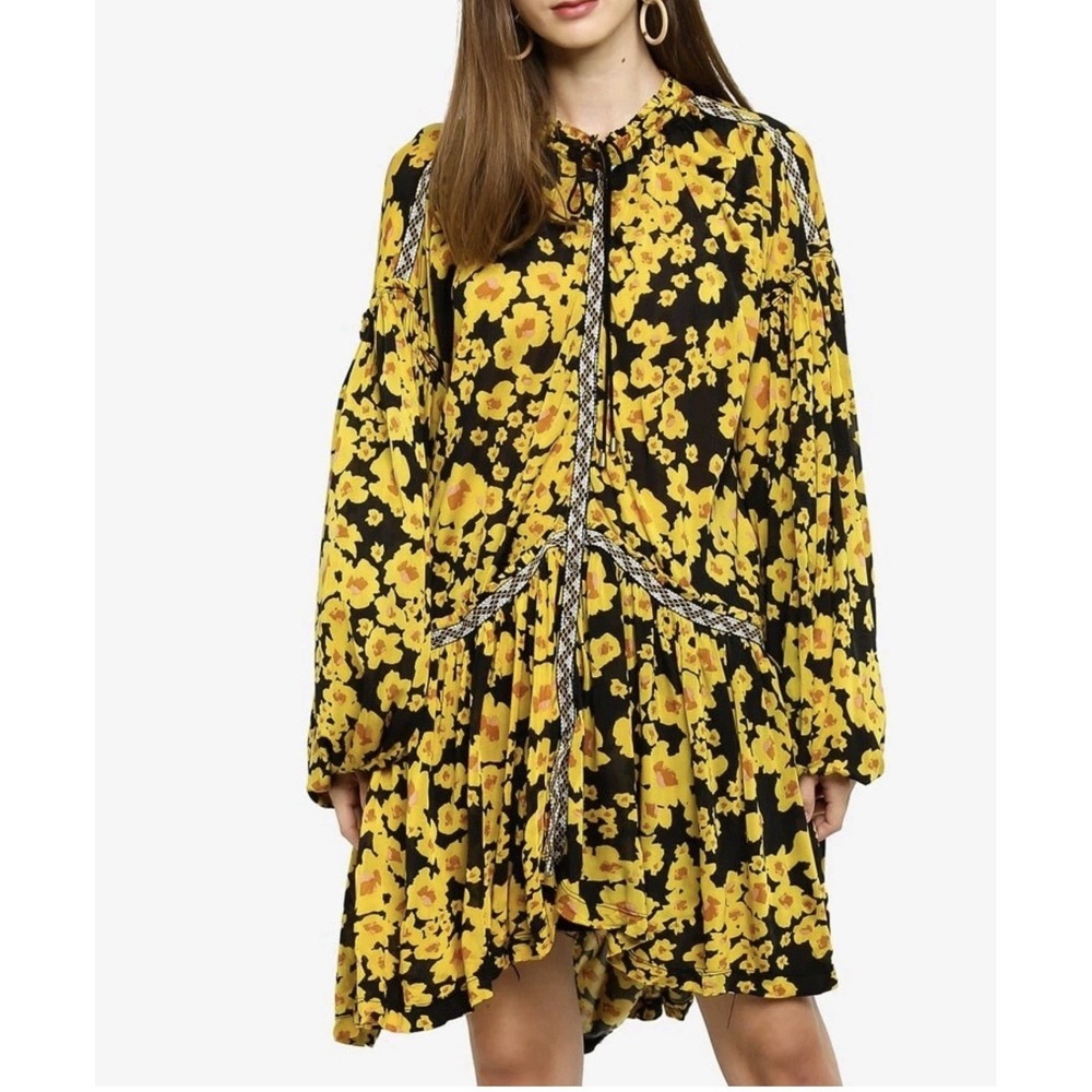 Free People Love Letter Tunic Mini Dress Women's Medium Long Sleeve‎ Button NWOT